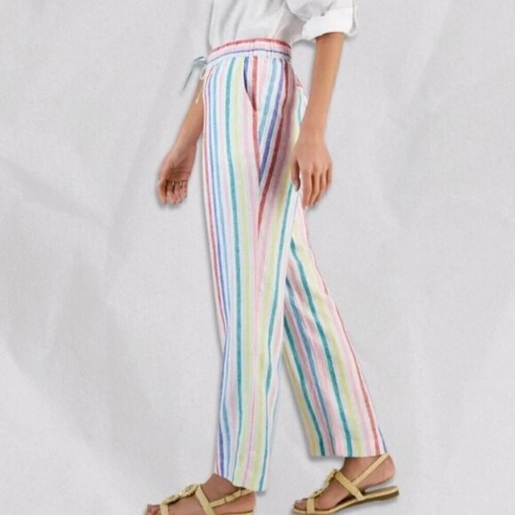 Charter Club Colorful Stripes Pocket Straight-Leg Linen Drawstring Pants M/L NWT - Picture 3 of 3